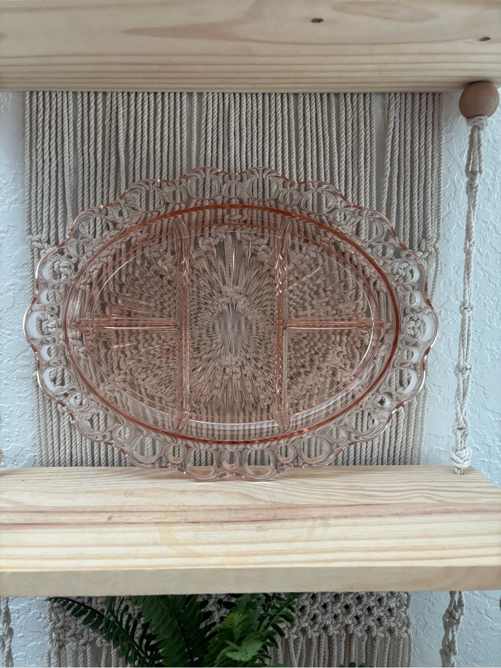 Vintage Anchor Hocking pink depression  platter in "Old Colony" or "Open Lace"
